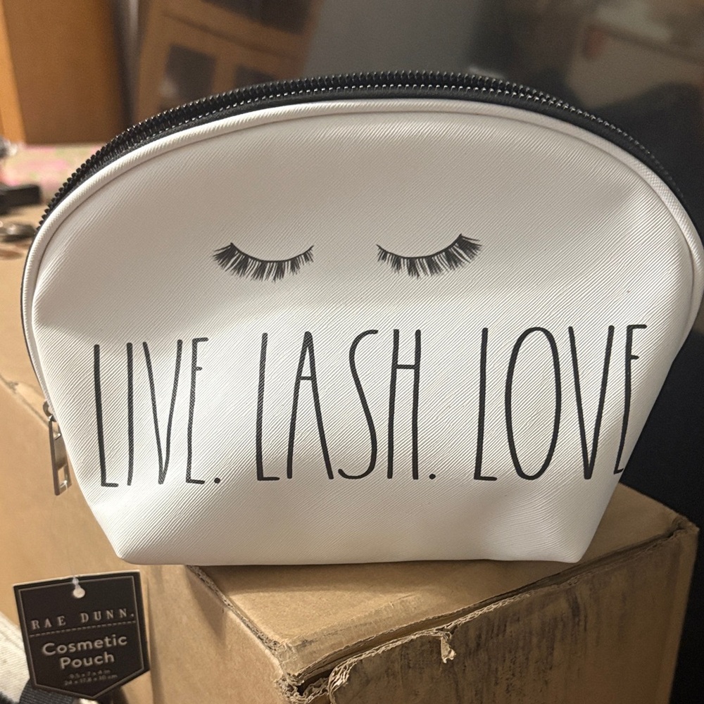 Rae Dunn White Makeup Bag with Eyelash Design